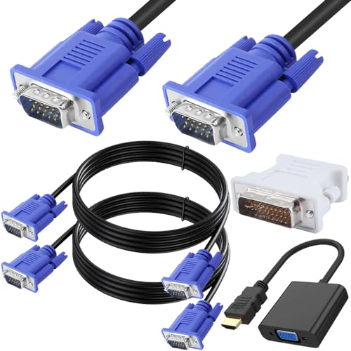 Xiatiaosann VGA auf VGA Kabel 6 Fuß, 1080P Full HD VGA Stecker auf VGA Stecker, hochauflösendes Monitorkabel, mit DVI auf VGA Adapter, HDMI auf VGA Adapter (4er Pack) von Xiatiaosann