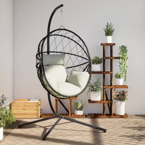 Xichuzi Hängesessel Ei-Design mit Ständer Beige Rattan und Stahl, Garten Möbel, Hängesessel Outdoor, Jugendzimmer, Hängestuhl, Hanging Chair, Liebesschaukeln, Hängeschaukel Outdoor - 4007404 von Xichuzi