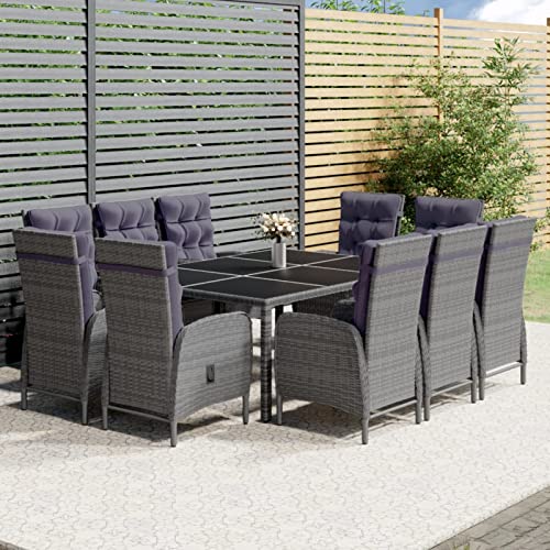 Xichuzi 11-TLG. Garten-Essgruppe Poly Rattan Grau, Esstisch Mit Stühlen Set, Gartenmöbel Sitzgruppe, Balkon Möbel, Gartenlounge Set, Terrassenmöbel, Balkonmöbel Set - 3058554 von Xichuzi