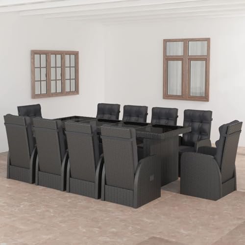 Xichuzi 11-TLG. Garten-Essgruppe mit Auflagen Poly Rattan Schwarz, Esstisch Mit Stühlen Set, Gartenmöbel Sitzgruppe, Balkon Möbel, Gartenlounge Set, Terrassenmöbel, Balkonmöbel Set - 3059351 von Xichuzi