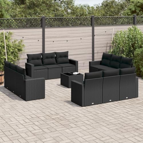 Xichuzi 13-TLG. Garten-Sofagarnitur mit Kissen Schwarz Poly Rattan, Lounge Gartenmöbel Set, Möbelsets, Balkon Möbel, Gartenlounge, Gartensofa - 3251112 von Xichuzi