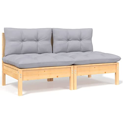 Xichuzi 2-Sitzer-Gartensofa mit Grauen Kissen, Gartenlounge, Outdoor Sofa, Loungemöbel, Balkonmöbel Lounge, Garten Sofa, Terrassenmöbel, Massivholz Kiefer von Xichuzi
