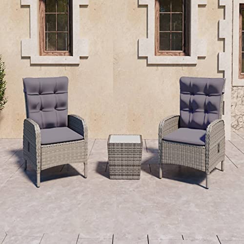 Xichuzi 3-TLG. Bistro-Set, Bierzeltgarnitur, Gartenbar, Biertisch Bierbänke, Garten Möbel, Gartenmöbel Set, Balkonmöbel, Poly Rattan und Glas Grau von Xichuzi