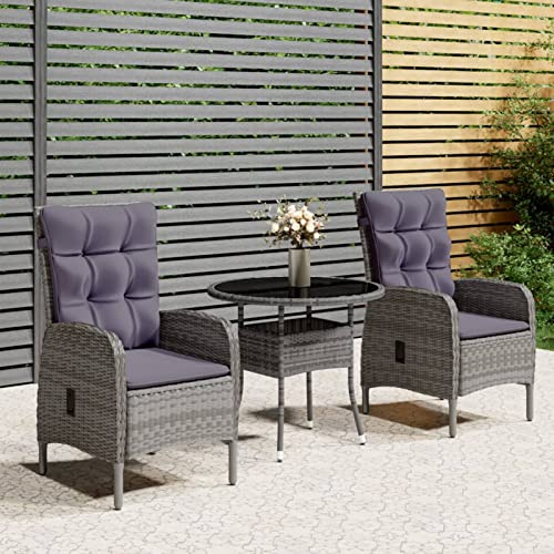 Xichuzi 3-TLG. Garten-Bistro-Set, Bierzeltgarnitur, Gartenbar, Biertisch Bierbänke, Essgruppe, Gartenmöbel Set, Balkonmöbel, Poly Rattan Grau von Xichuzi