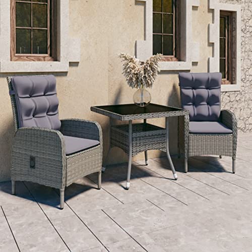 Xichuzi 3-TLG. Garten-Essgruppe Poly Rattan und Glas Grau, Esstisch Mit Stühlen Set, Gartenmöbel Sitzgruppe, Balkon Möbel, Gartenlounge Set, Terrassenmöbel, Balkonmöbel Set - 3058522 von Xichuzi