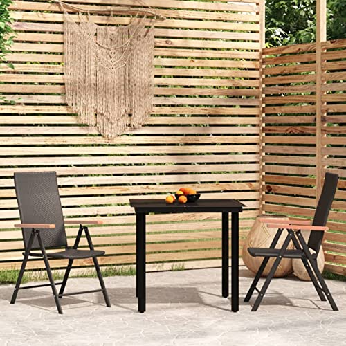 Xichuzi 3-TLG. Garten-Essgruppe Schwarz, Esstisch Mit Stühlen Set, Gartenmöbel Sitzgruppe, Balkon Möbel, Gartenlounge Set, Terrassenmöbel, Balkonmöbel Set - 3099113 von Xichuzi