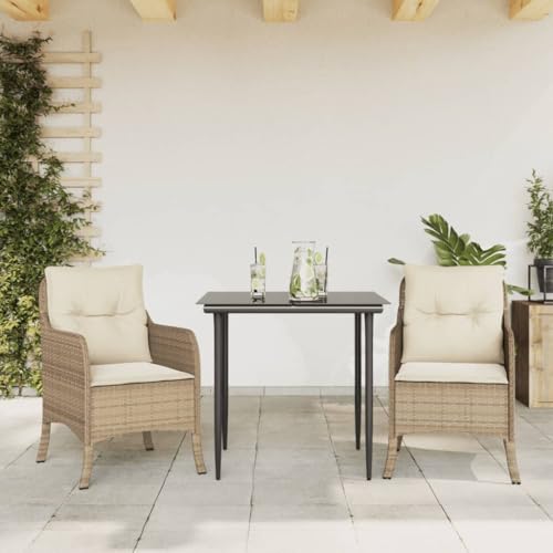 Xichuzi 3-TLG. Garten-Essgruppe mit Kissen Beige Poly Rattan, Esstisch Mit Stühlen Set, Gartenmöbel Sitzgruppe, Balkon Möbel, Gartenlounge Set, Terrassenmöbel, Balkonmöbel Set - 3211962 von Xichuzi
