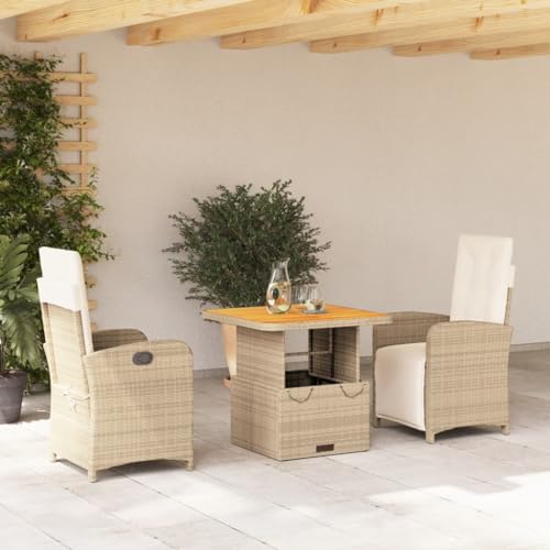 Xichuzi 3-TLG. Garten-Essgruppe mit Kissen Beige Poly Rattan, Esstisch Mit Stühlen Set, Gartenmöbel Sitzgruppe, Balkon Möbel, Gartenlounge Set, Terrassenmöbel, Balkonmöbel Set - 3277351 von Xichuzi