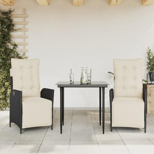 Xichuzi 3-TLG. Garten-Essgruppe mit Kissen Schwarz Poly Rattan, Esstisch Mit Stühlen Set, Gartenmöbel Sitzgruppe, Balkon Möbel, Gartenlounge Set, Terrassenmöbel, Balkonmöbel Set - 3213378 von Xichuzi