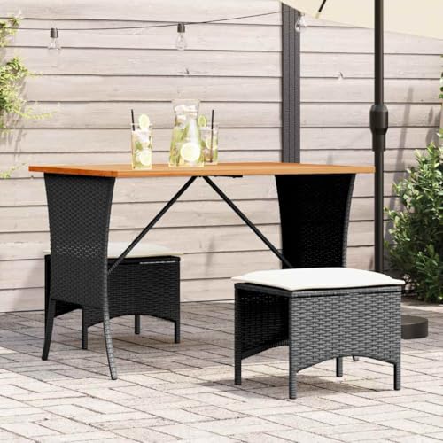 Xichuzi 3-TLG. Garten-Essgruppe mit Kissen Schwarz Poly Rattan, Esstisch Mit Stühlen Set, Gartenmöbel Sitzgruppe, Balkon Möbel, Gartenlounge Set, Terrassenmöbel, Balkonmöbel Set - 4104135 von Xichuzi