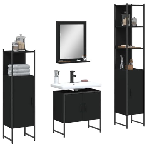 Xichuzi 4-TLG. Badmöbel-Set Schwarz Holzwerkstoff, Badezimmermöbel, Waschtischunterschrank, Unterschrank Badezimmer, Bad Möbel, Badezimmerschrank - 3214354 von Xichuzi