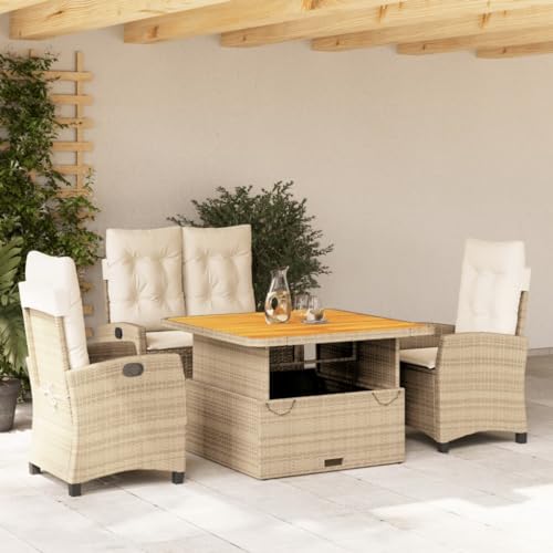 Xichuzi 4-TLG. Garten-Essgruppe mit Kissen Beige Poly Rattan, Esstisch Mit Stühlen Set, Gartenmöbel Sitzgruppe, Balkon Möbel, Gartenlounge Set, Terrassenmöbel, Balkonmöbel Set - 3277416 von Xichuzi