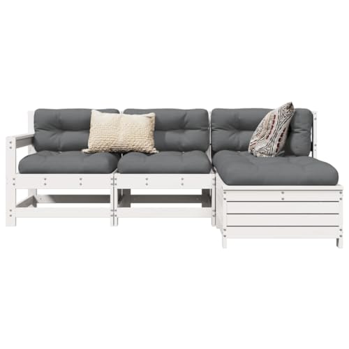 Xichuzi 4-TLG. Garten-Sofagarnitur Weiß Massivholz Kiefer, Balkonmöbel Set, Gartenmöbel Set, Gartenlounge Set, Terassenmöbel, Loungemöbel Terrasse - 3250777 von Xichuzi
