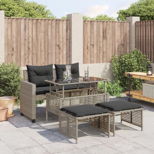 Xichuzi 4-TLG. Garten-Sofagarnitur mit Kissen Hellgrau Poly Rattan Glas, Balkonmöbel Set, Gartenmöbel Set, Gartenlounge Set, Terassenmöbel, Loungemöbel Terrasse - 368139 von Xichuzi