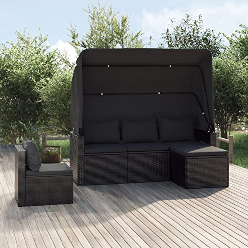 Xichuzi 4-TLG. Garten-Sofagarnitur mit Kissen Schwarz Poly Rattan Lounge Gartenmöbel Set, Möbelsets, Balkon Möbel, Gartenlounge, Balkonmöbel, Loungeset, Sitzgruppe - 3186648 von Xichuzi