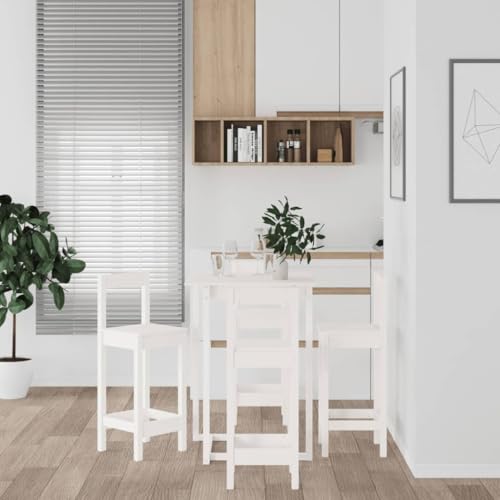Xichuzi 5-TLG. Bar-Set Weiß Massivholz Kiefer Bartisch Mit Barhocker Set, Hochtisch Mit Stühlen Set, Esstisch Mit Stühlen, Küchentheke Mit Hocker, 3124743 von Xichuzi
