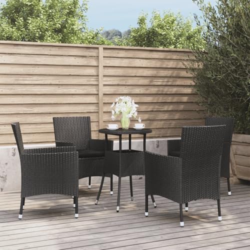 Xichuzi 5-TLG. Garten-Bistro-Set mit Kissen Schwarz Poly Rattan Bierzeltgarnitur, Gartenbar, Biertisch Bierbänke, Essgruppe, Gartenmöbel Set, Balkonmöbel, 3187417 von Xichuzi