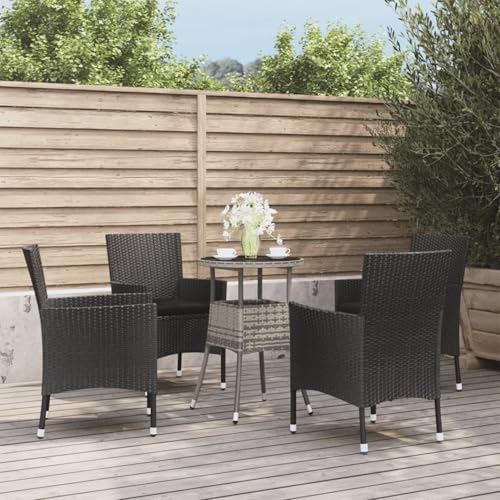 Xichuzi 5-TLG. Garten-Bistro-Set mit Kissen Schwarz Poly Rattan Bierzeltgarnitur, Gartenbar, Biertisch Bierbänke, Essgruppe, Gartenmöbel Set, Balkonmöbel, 3187427 von Xichuzi