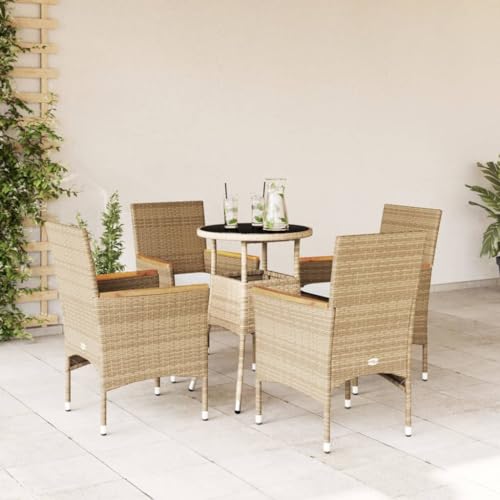 Xichuzi 5-TLG. Garten-Essgruppe mit Kissen Beige Poly Rattan und Glas, Esstisch Mit Stühlen Set, Gartenmöbel Sitzgruppe, Balkon Möbel, Gartenlounge Set, Terrassenmöbel, Balkonmöbel Set - 3278726 von Xichuzi
