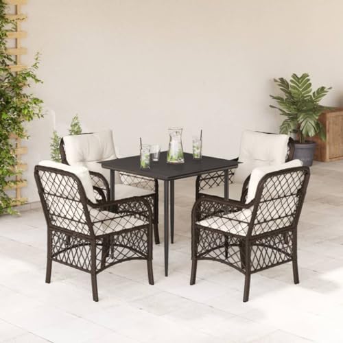 Xichuzi 5-TLG. Garten-Essgruppe mit Kissen Braun Poly Rattan, Esstisch Mit Stühlen Set, Gartenmöbel Sitzgruppe, Balkon Möbel, Gartenlounge Set, Terrassenmöbel, Balkonmöbel Set - 3212111 von Xichuzi
