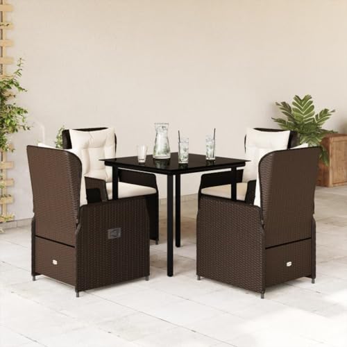Xichuzi 5-TLG. Garten-Essgruppe mit Kissen Braun Poly Rattan, Esstisch Mit Stühlen Set, Gartenmöbel Sitzgruppe, Balkon Möbel, Gartenlounge Set, Terrassenmöbel, Balkonmöbel Set - 3262848 von Xichuzi