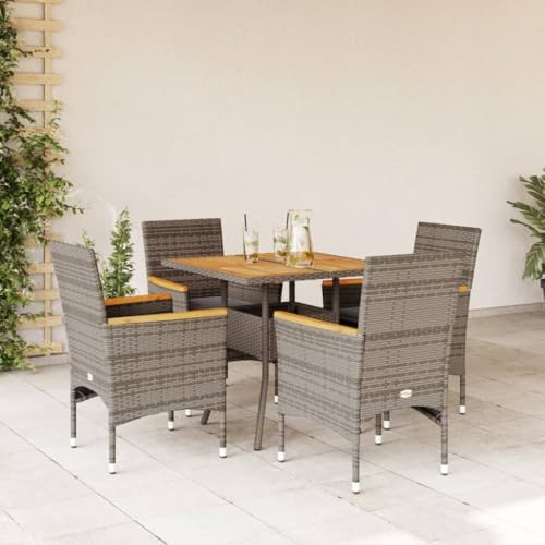 Xichuzi 5-TLG. Garten-Essgruppe mit Kissen Grau Poly Rattan Akazie, Esstisch Mit Stühlen Set, Gartenmöbel Sitzgruppe, Balkon Möbel, Gartenlounge Set, Terrassenmöbel, Balkonmöbel Set - 3278700 von Xichuzi
