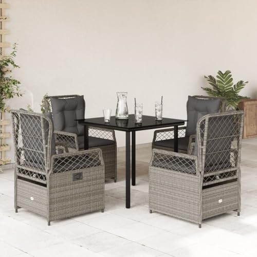 Xichuzi 5-TLG. Garten-Essgruppe mit Kissen Hellgrau Poly Rattan, Esstisch Mit Stühlen Set, Gartenmöbel Sitzgruppe, Balkon Möbel, Gartenlounge Set, Terrassenmöbel, Balkonmöbel Set - 3263035 von Xichuzi