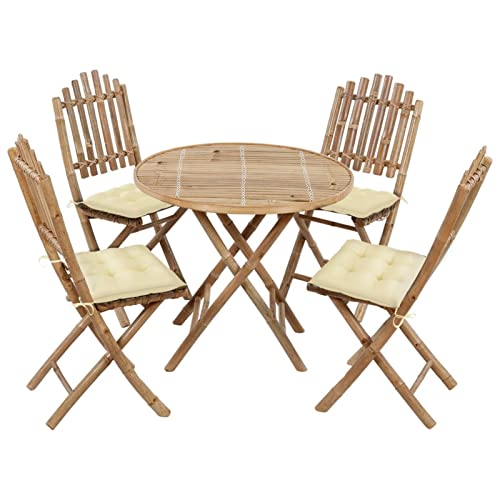 Xichuzi 5-TLG. Garten-Essgruppe mit Kissen Klappbar Bambus, Esstisch Mit Stühlen Set, Gartenmöbel Sitzgruppe, Balkon Möbel, Gartenlounge Set, Terrassenmöbel, Balkonmöbel Set - 3063977 von Xichuzi