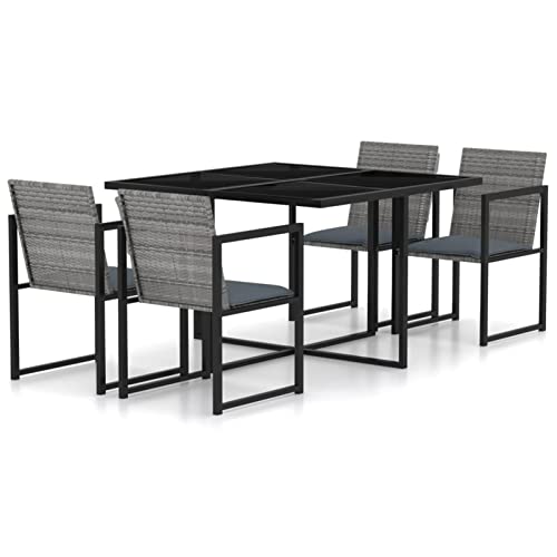 Xichuzi 5-TLG. Garten-Essgruppe mit Kissen Poly Rattan Grau, Esstisch Mit Stühlen Set, Gartenmöbel Sitzgruppe, Balkon Möbel, Gartenlounge Set, Terrassenmöbel, Balkonmöbel Set - 317184 von Xichuzi