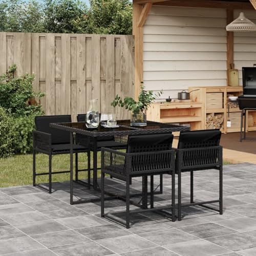 Xichuzi 5-TLG. Garten-Essgruppe mit Kissen Schwarz Poly Rattan, Esstisch Mit Stühlen Set, Gartenmöbel Sitzgruppe, Balkon Möbel, Gartenlounge Set, Terrassenmöbel, Balkonmöbel Set - 3211435 von Xichuzi