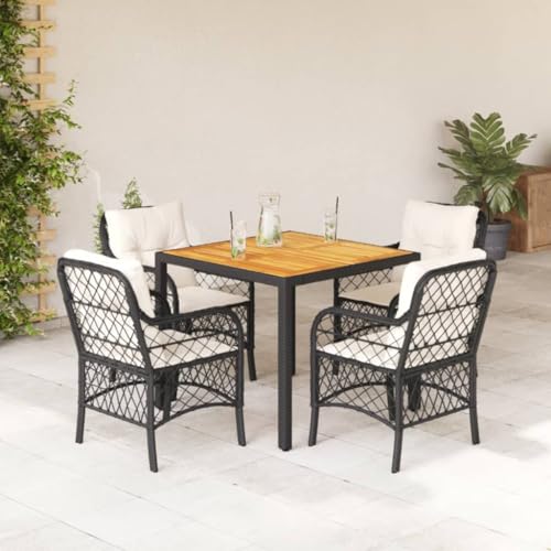 Xichuzi 5-TLG. Garten-Essgruppe mit Kissen Schwarz Poly Rattan, Esstisch Mit Stühlen Set, Gartenmöbel Sitzgruppe, Balkon Möbel, Gartenlounge Set, Terrassenmöbel, Balkonmöbel Set - 3212037 von Xichuzi
