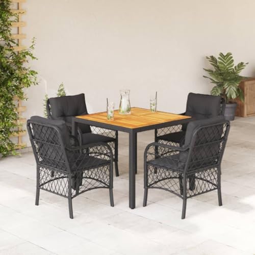 Xichuzi 5-TLG. Garten-Essgruppe mit Kissen Schwarz Poly Rattan, Esstisch Mit Stühlen Set, Gartenmöbel Sitzgruppe, Balkon Möbel, Gartenlounge Set, Terrassenmöbel, Balkonmöbel Set - 3212043 von Xichuzi