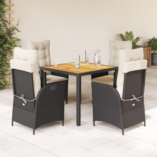 Xichuzi 5-TLG. Garten-Essgruppe mit Kissen Schwarz Poly Rattan, Esstisch Mit Stühlen Set, Gartenmöbel Sitzgruppe, Balkon Möbel, Gartenlounge Set, Terrassenmöbel, Balkonmöbel Set - 3213333 von Xichuzi