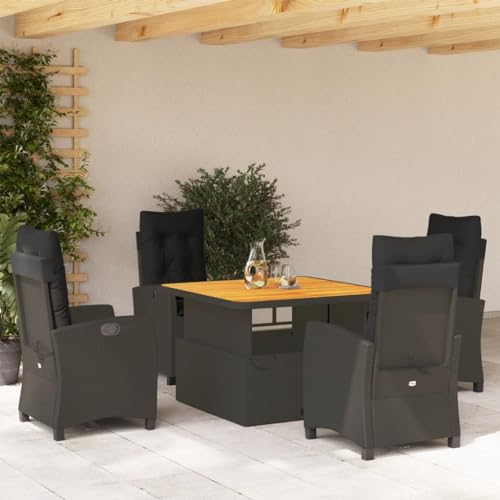 Xichuzi 5-TLG. Garten-Essgruppe mit Kissen Schwarz Poly Rattan, Esstisch Mit Stühlen Set, Gartenmöbel Sitzgruppe, Balkon Möbel, Gartenlounge Set, Terrassenmöbel, Balkonmöbel Set - 3277389 von Xichuzi