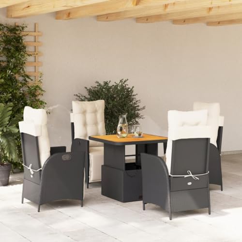 Xichuzi 5-TLG. Garten-Essgruppe mit Kissen Schwarz Poly Rattan, Esstisch Mit Stühlen Set, Gartenmöbel Sitzgruppe, Balkon Möbel, Gartenlounge Set, Terrassenmöbel, Balkonmöbel Set - 3277436 von Xichuzi