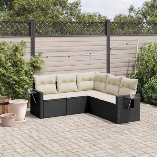 Xichuzi 5-TLG. Garten-Sofagarnitur mit Kissen Schwarz Poly Rattan, Lounge Gartenmöbel Set, Möbelsets, Balkon Möbel, Gartenlounge, Gartensofa - 3220145 von Xichuzi