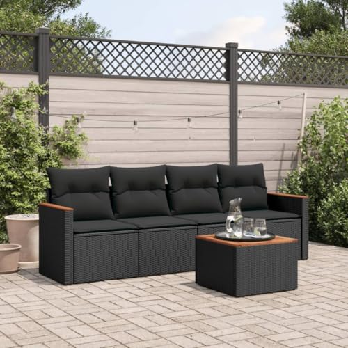 Xichuzi 5-TLG. Garten-Sofagarnitur mit Kissen Schwarz Poly Rattan, Lounge Gartenmöbel Set, Möbelsets, Balkon Möbel, Gartenlounge, Gartensofa - 3225775 von Xichuzi