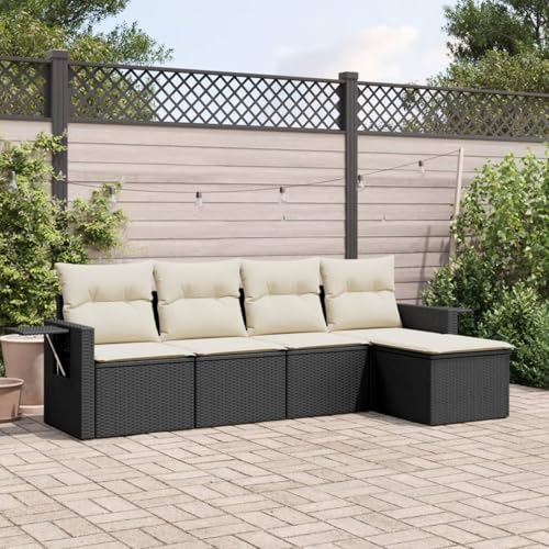 Xichuzi 5-TLG. Garten-Sofagarnitur mit Kissen Schwarz Poly Rattan, Lounge Gartenmöbel Set, Möbelsets, Balkon Möbel, Gartenlounge, Gartensofa - 3252423 von Xichuzi