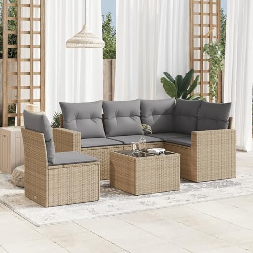 Xichuzi 6-TLG. Garten-Sofagarnitur mit Kissen Beige Poly Rattan, Lounge Gartenmöbel Set, Möbelsets, Balkon Möbel, Gartenlounge, Gartensofa - 3218969 von Xichuzi
