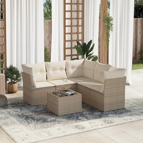 Xichuzi 6-TLG. Garten-Sofagarnitur mit Kissen Beige Poly Rattan, Lounge Gartenmöbel Set, Möbelsets, Balkon Möbel, Gartenlounge, Gartensofa - 3249467 von Xichuzi