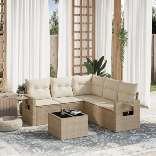 Xichuzi 6-TLG. Garten-Sofagarnitur mit Kissen Beige Poly Rattan, Lounge Gartenmöbel Set, Möbelsets, Balkon Möbel, Gartenlounge, Gartensofa - 3252495 von Xichuzi