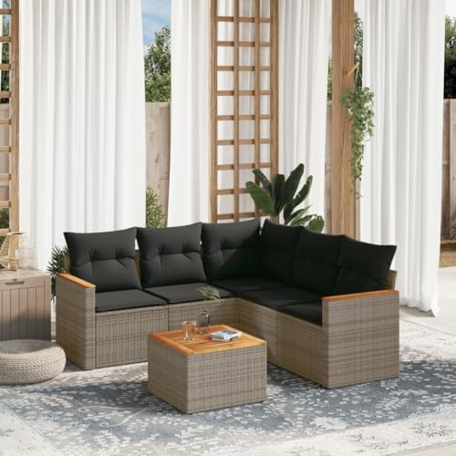 Xichuzi 6-TLG. Garten-Sofagarnitur mit Kissen Grau Poly Rattan, Lounge Gartenmöbel Set, Möbelsets, Balkon Möbel, Gartenlounge, Gartensofa - 3225969 von Xichuzi