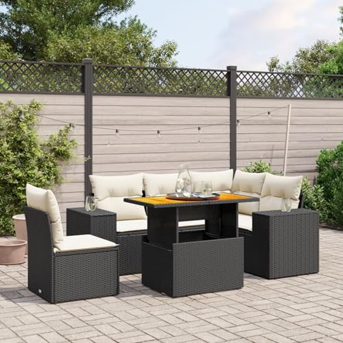 Xichuzi 6-TLG. Garten-Sofagarnitur mit Kissen Schwarz Poly Rattan, Lounge Gartenmöbel Set, Möbelsets, Balkon Möbel, Gartenlounge, Gartensofa - 3272638 von Xichuzi