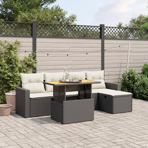 Xichuzi 6-TLG. Garten-Sofagarnitur mit Kissen Schwarz Poly Rattan, Lounge Gartenmöbel Set, Möbelsets, Balkon Möbel, Gartenlounge, Gartensofa - 3275583 von Xichuzi