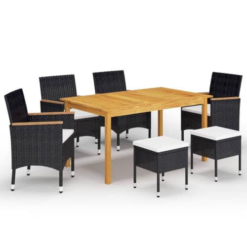 Xichuzi 7-TLG. Garten-Essgruppe Schwarz, Esstisch Mit Stühlen Set, Gartenmöbel Sitzgruppe, Balkon Möbel, Gartenlounge Set, Terrassenmöbel, Balkonmöbel Set - 3067781 von Xichuzi