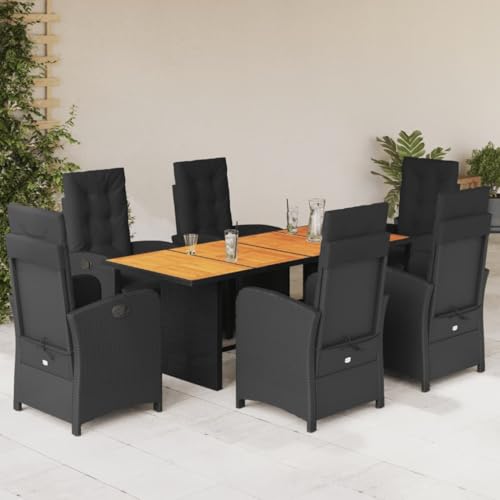 Xichuzi 7-TLG. Garten-Essgruppe mit Kissen Schwarz Poly Rattan, Esstisch Mit Stühlen Set, Gartenmöbel Sitzgruppe, Balkon Möbel, Gartenlounge Set, Terrassenmöbel, Balkonmöbel Set - 3212504 von Xichuzi