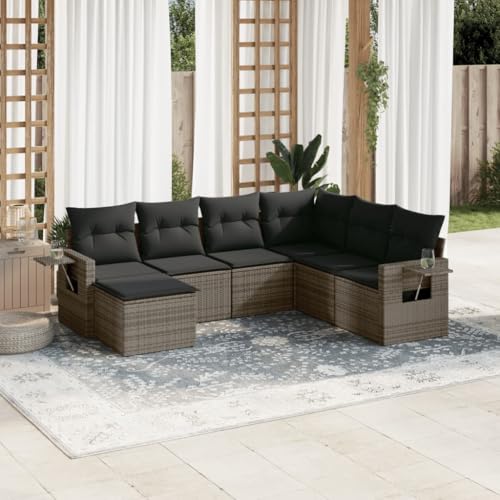 Xichuzi 7-TLG. Garten-Sofagarnitur mit Kissen Grau Poly Rattan, Lounge Gartenmöbel Set, Möbelsets, Balkon Möbel, Gartenlounge, Gartensofa - 3220499 von Xichuzi
