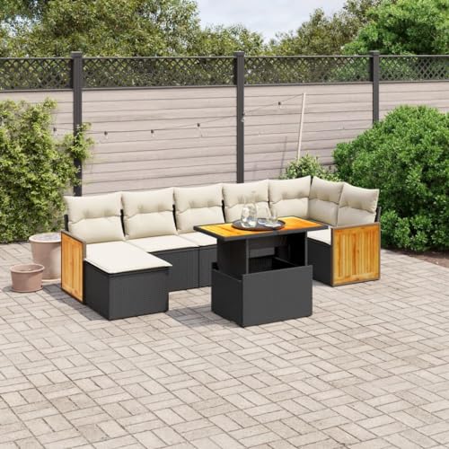 Xichuzi 8-TLG. Garten-Sofagarnitur mit Kissen Schwarz Poly Rattan, Lounge Gartenmöbel Set, Möbelsets, Balkon Möbel, Gartenlounge, Gartensofa - 3274066 von Xichuzi