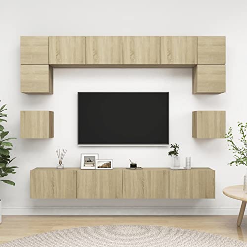 Xichuzi 8-TLG. TV-Schrank-Set Sonoma-Eiche Holzwerkstoff, Wohnzimmer Möbel, Sideboard Wohnzimmer, Fernsehschrank, Tv Kommode, Tv Lowboard, Tv Möbel, Wohnwand - 3079007 von Xichuzi
