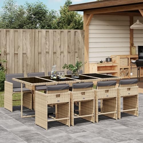 Xichuzi 9-TLG. Garten-Essgruppe mit Kissen Beigemischung Poly Rattan, Esstisch Mit Stühlen Set, Gartenmöbel Sitzgruppe, Balkon Möbel, Gartenlounge Set, Terrassenmöbel, Balkonmöbel Set - 3277871 von Xichuzi